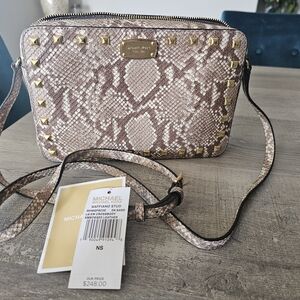 Michael Kors Jet Set Leather Crossbody - Tan & Beige Snake Print